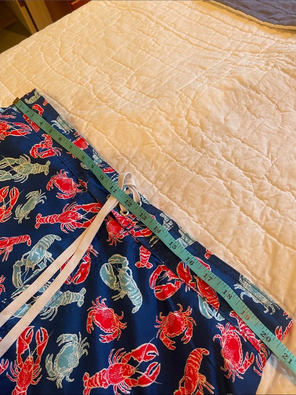 Newport Navy Swim Board Shorts with Red & Light Blue Lobster Print